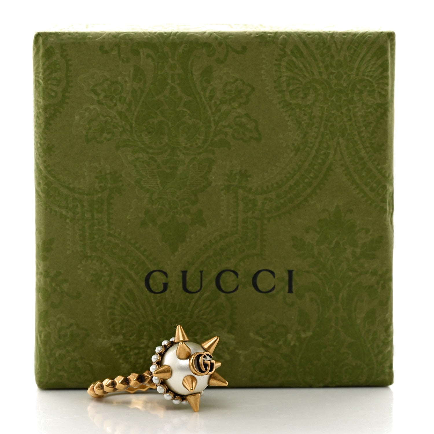 Gucci Metal Pearl Spike Studded Ring XS Aged Gold 6 of 6