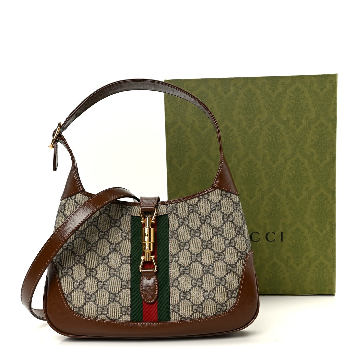 GG Supreme Monogram Azalea Calfskin Web Small Jackie 1961 Hobo Beige Ebony Brown Sugar Beige Ebony Brown Sugar