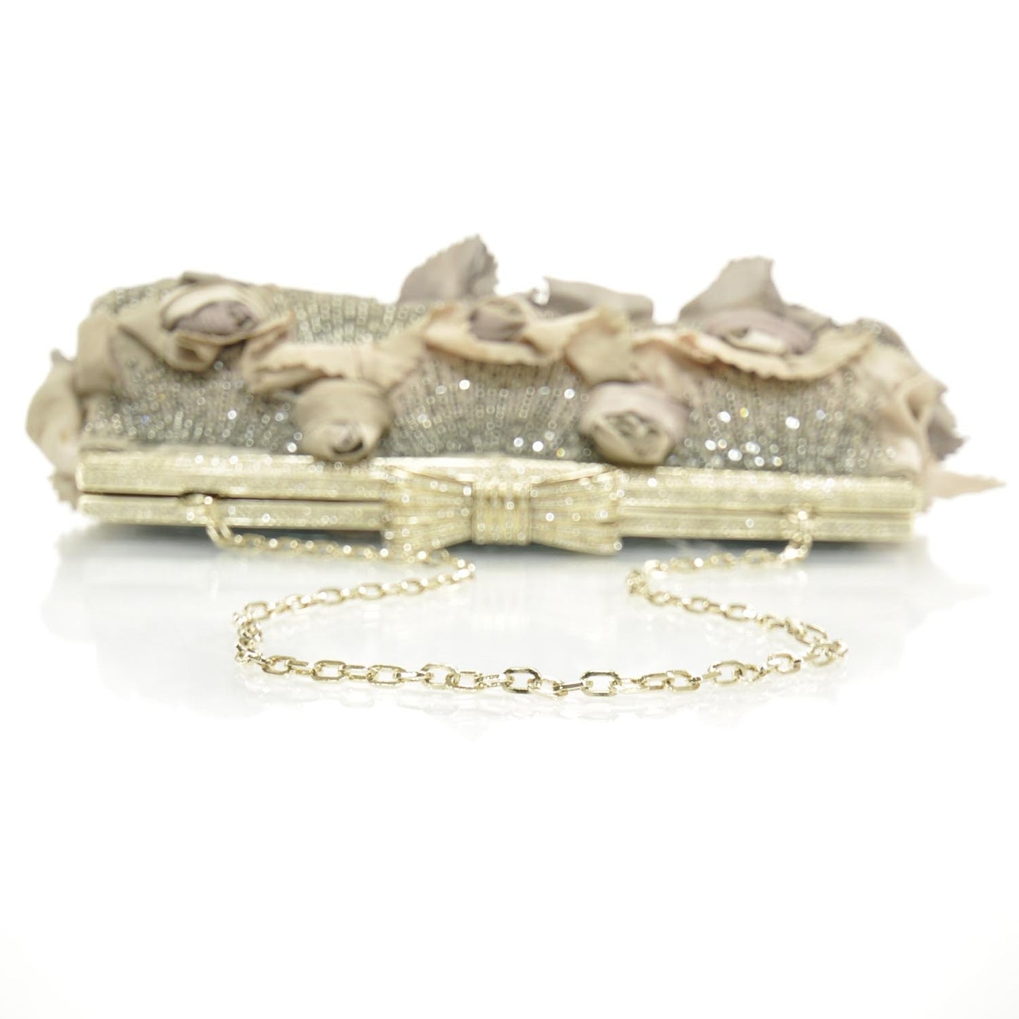 Swarovski Crystal Bow Frame Satin Beaded Evening Bag