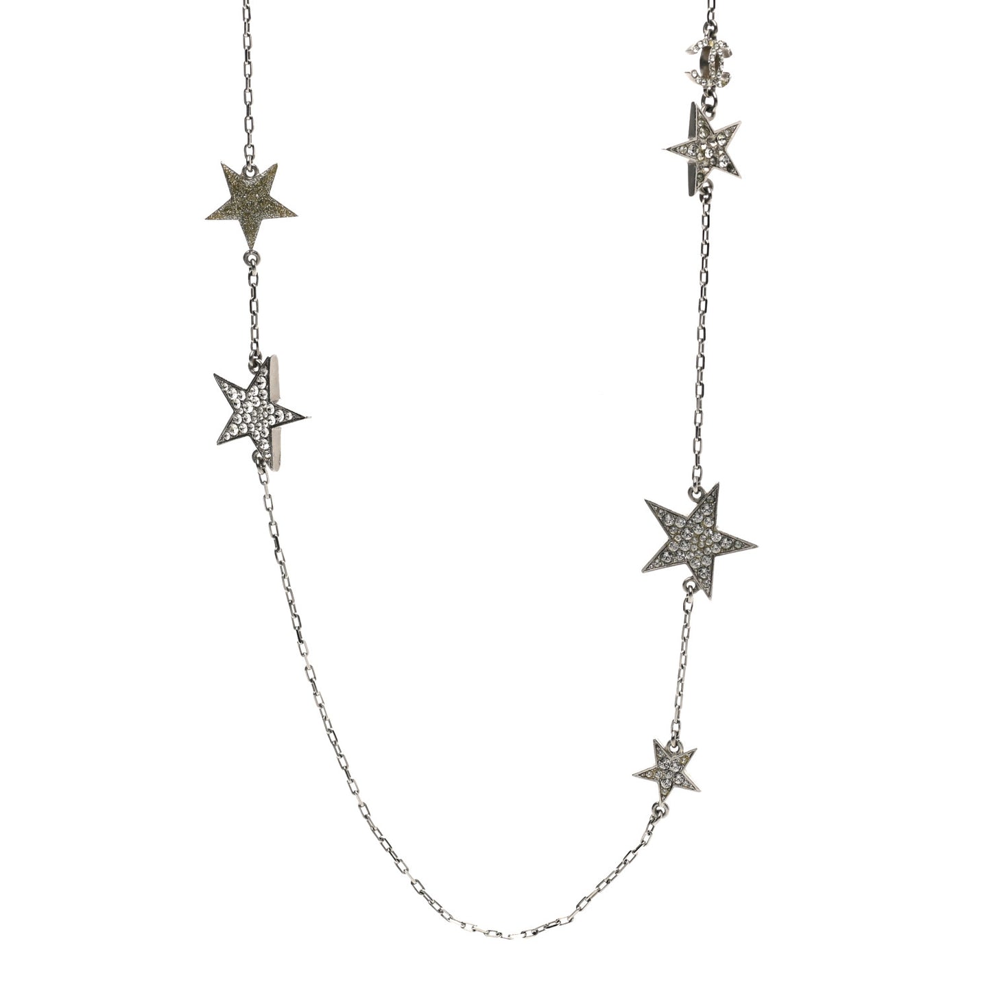 Crystal Star CC Long Necklace Silver