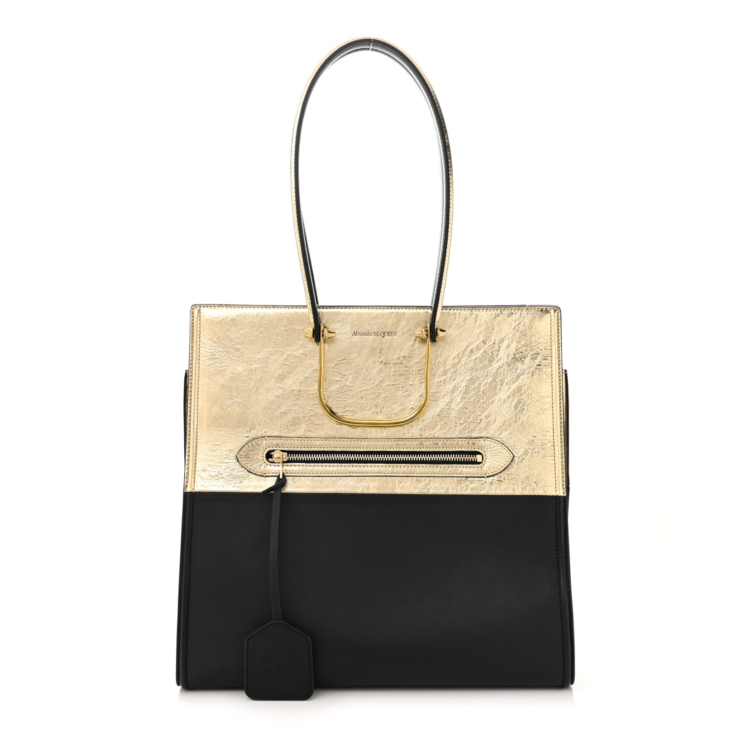 Alexander McQueen Metallic Crash Calfskin The Tall Story Shoulder Bag Black Gold 1 of 11