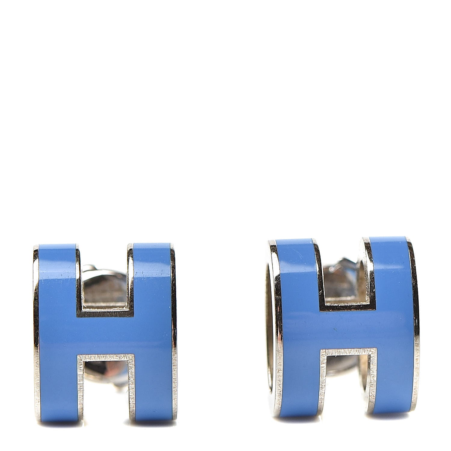 Hermes Palladium Lacquered Pop H Earrings Bleu Transat 1 of 8