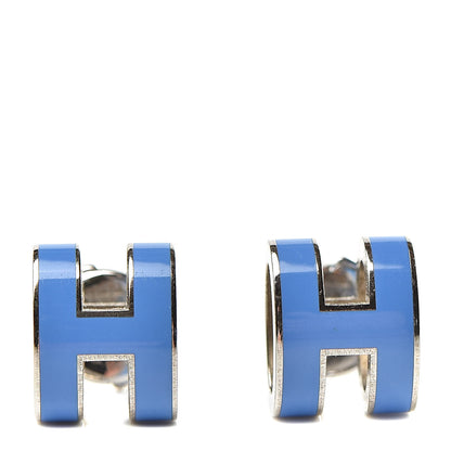 Hermes Palladium Lacquered Pop H Earrings Bleu Transat 1 of 8