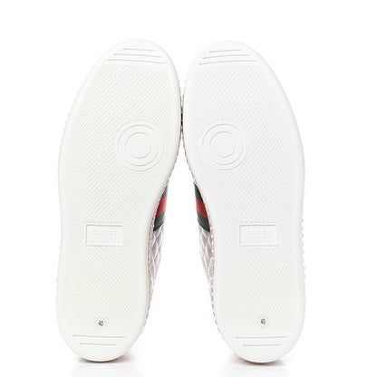 Gucci Laminated Nappa Crystal Web Bee Embroidered Trapuntata Womens Ace Platform Sneakers 40 Argento 5 of 8