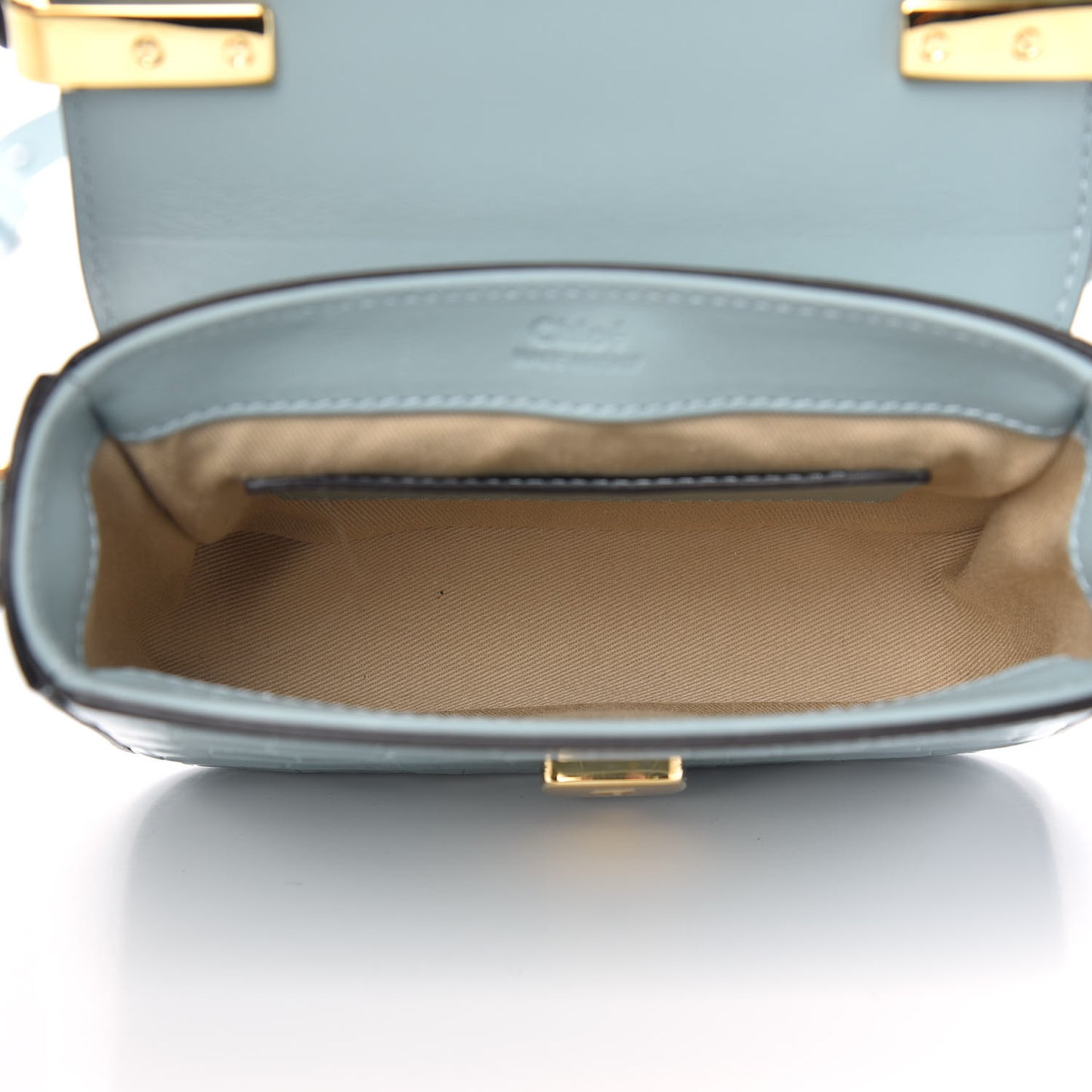 Calfskin Crocodile Embossed Mini C Double Carry Faded Blue