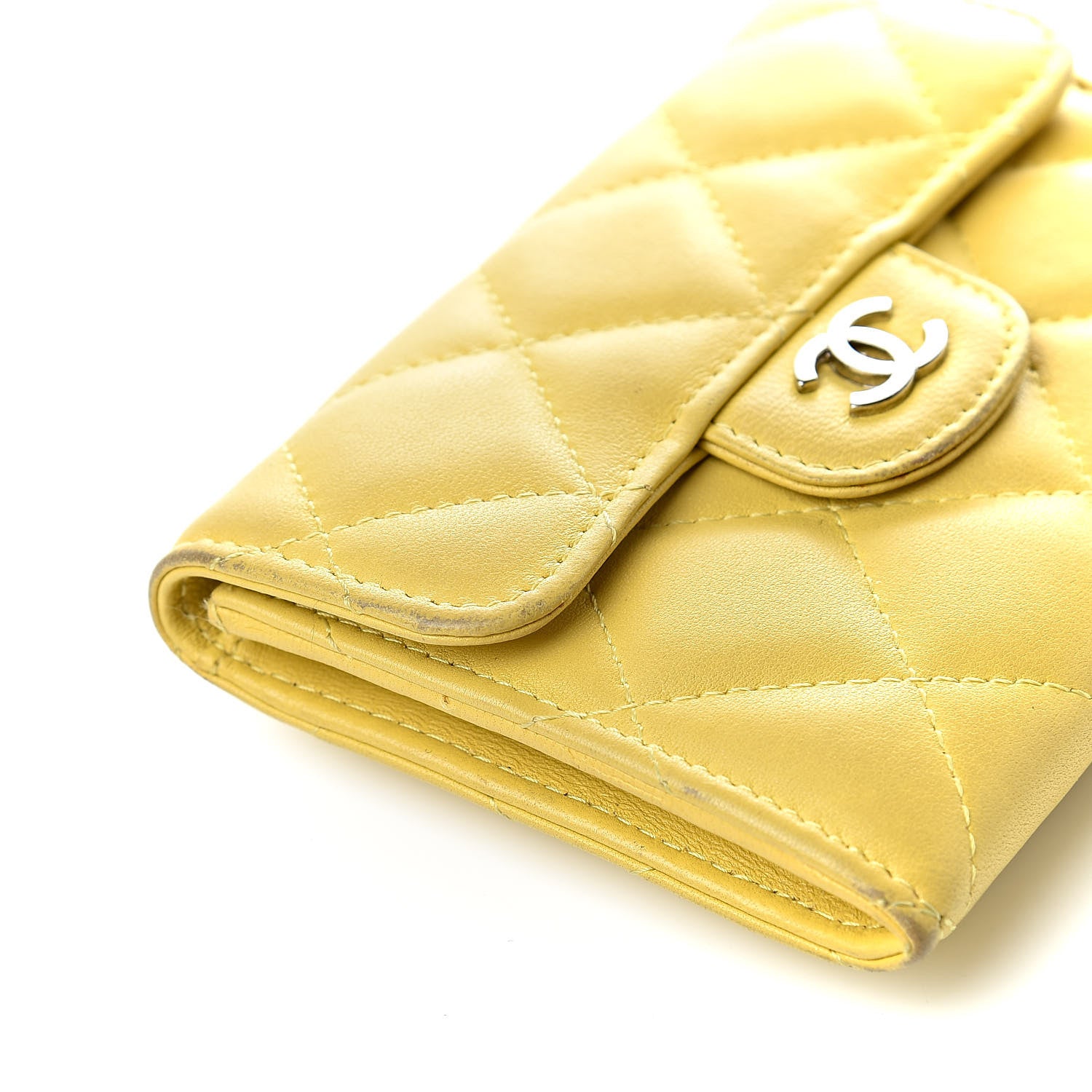 Chanel Lambskin Quilted Flap Card Holder Yellow 17 of 20