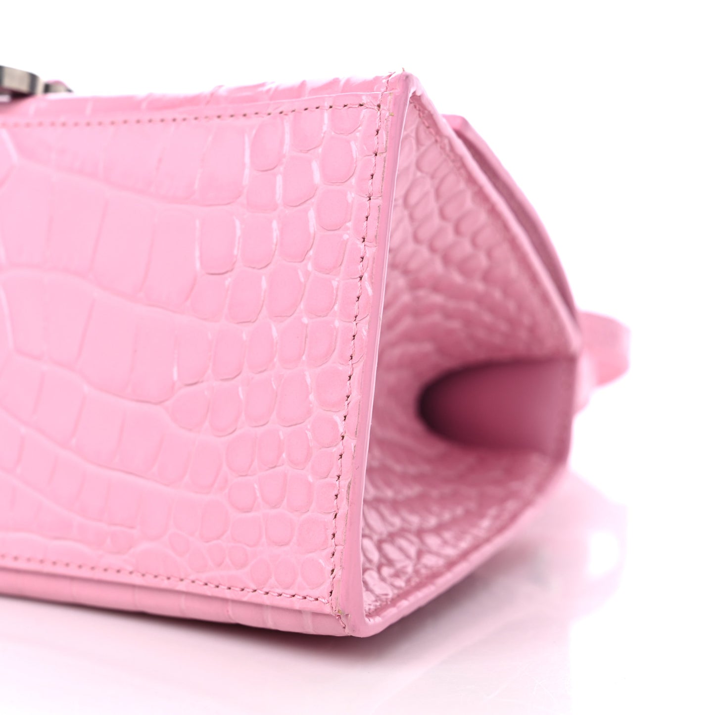 Shiny Calfskin Crocodile Embossed Small Hourglass Top Handle Bag Candy Pink