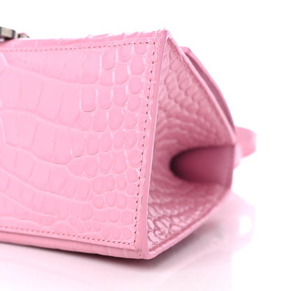 Balenciaga Shiny Calfskin Crocodile Embossed Small Hourglass Top Handle Bag Candy Pink 8 of 10