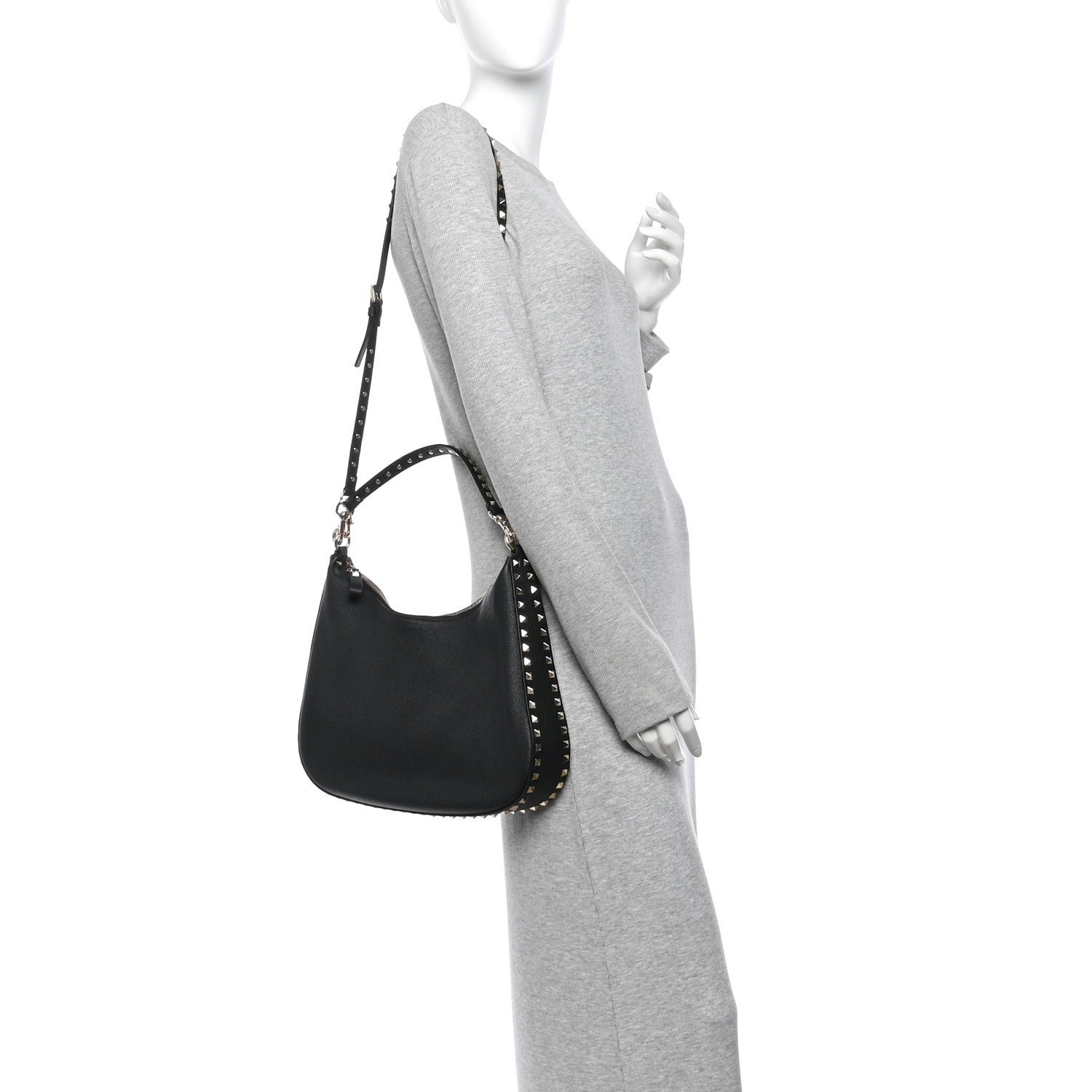 Valentino Garavani Grained Calfskin Rockstud Hobo Bag Black 2 of 10