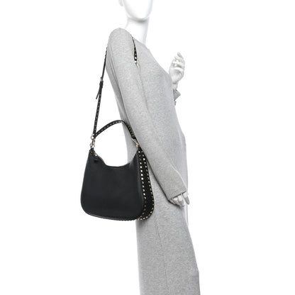 Valentino Garavani Grained Calfskin Rockstud Hobo Bag Black 2 of 10