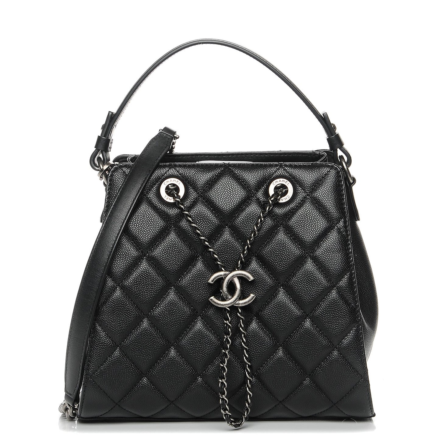 Caviar Quilted Small CC Bucket Bag Black