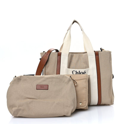 Chloe Cotton Calfskin Diaper Bag White Brown 4 of 15