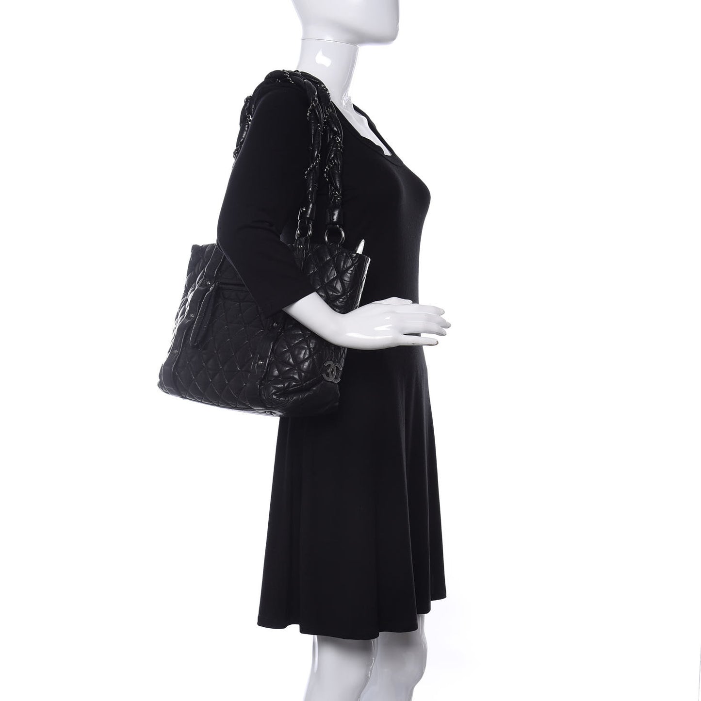 Distressed Lambskin Vintage Ligne Lady Braid Tote Black
