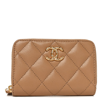 Chanel Caviar Quilted Zip Around Coin Purse Beige 1 of 8