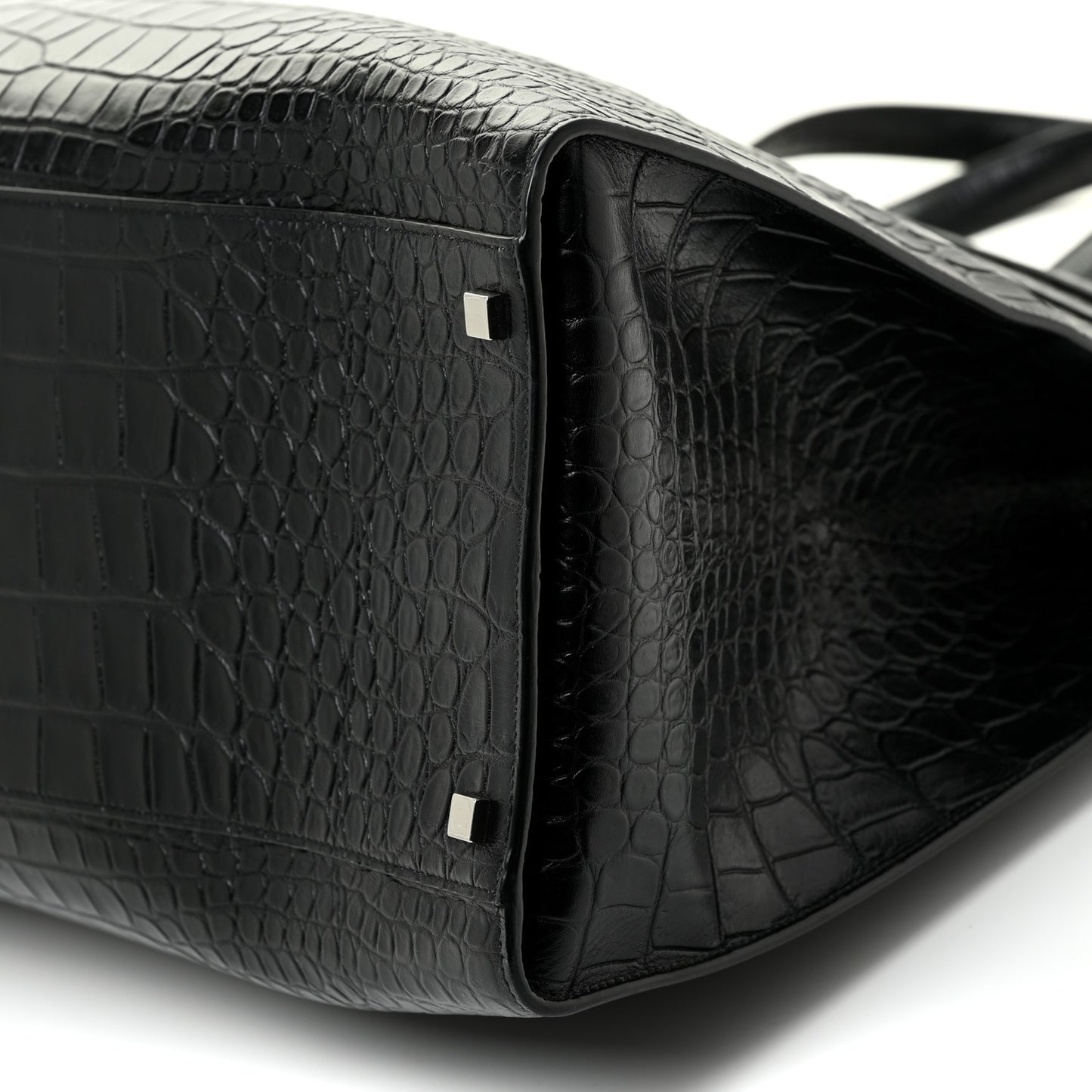 Calfskin Crocodile Embossed Large Manhattan Shopper Tote Black