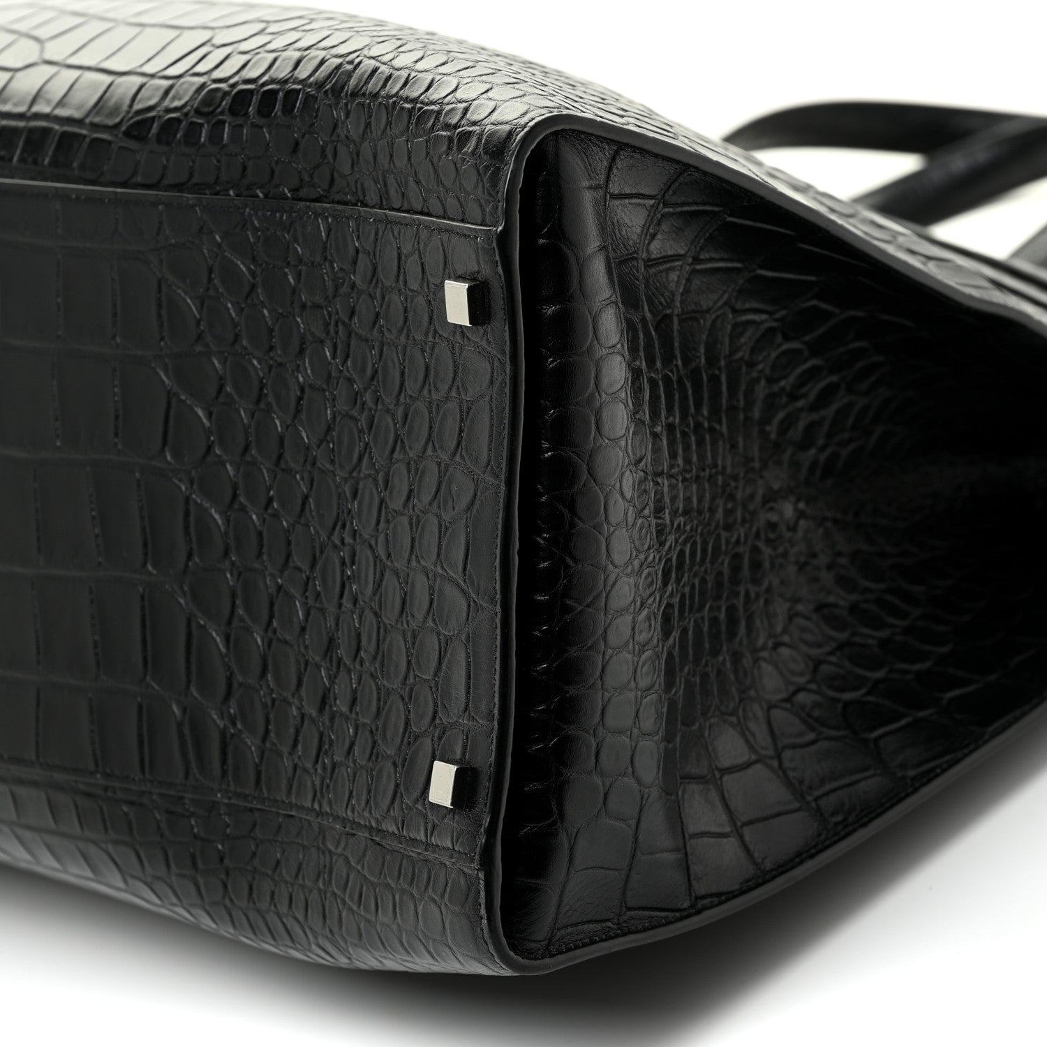 Saint Laurent Calfskin Crocodile Embossed Large Manhattan Shopper Tote Black 9 of 9