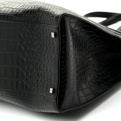 Saint Laurent Calfskin Crocodile Embossed Large Manhattan Shopper Tote Black 9 of 9