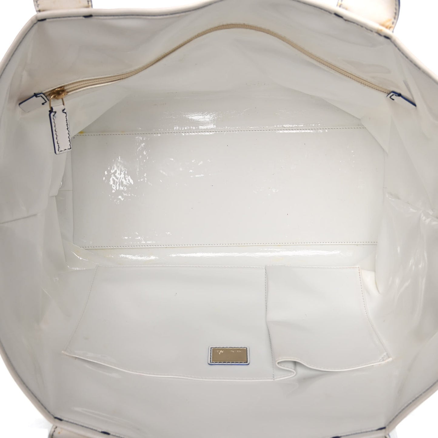 Calfskin Canvas Basket Sea Medium Tote White Blue