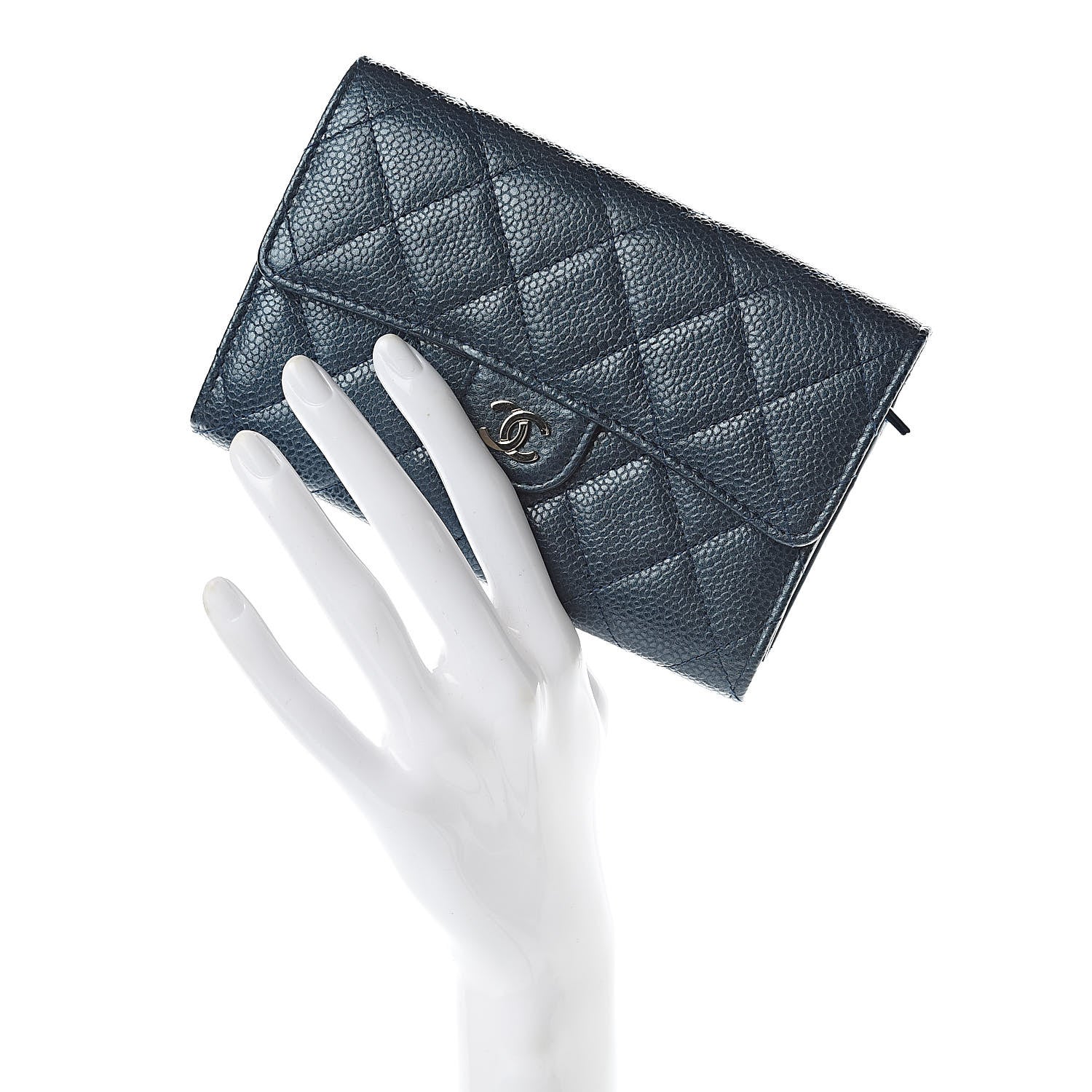 Chanel Metallic Caviar Quilted Medium Flap Wallet Dark Blue 2 of 8