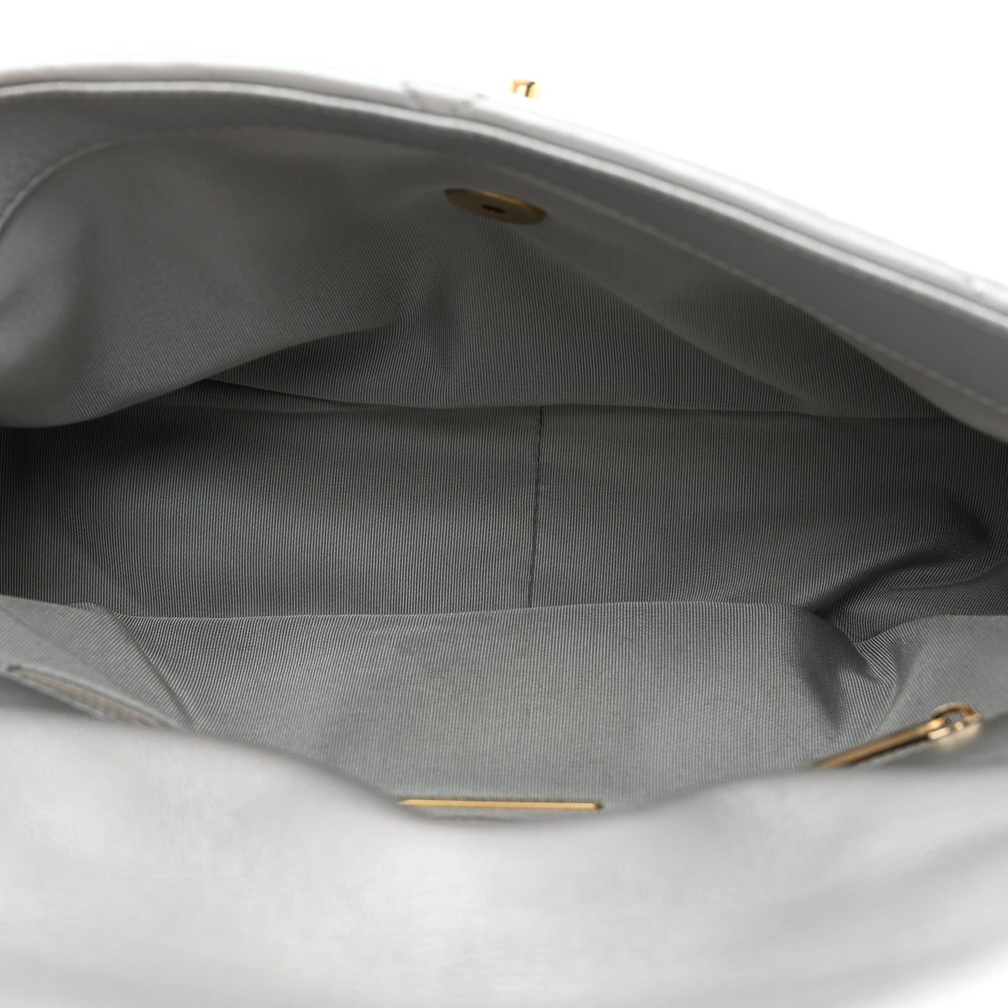 Metallic Goatskin Quilted Large Chanel 19 Flap Silver