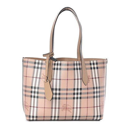Burberry Grainy Calfskin Haymarket Check Medium Reversible Tote Camel 1 of 16