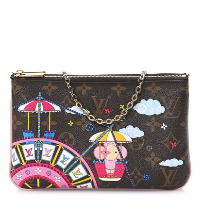 Louis Vuitton Monogram 2020 Christmas Animation Big Wheel Double Zip Pochette Rose Ballerine 1 of 12