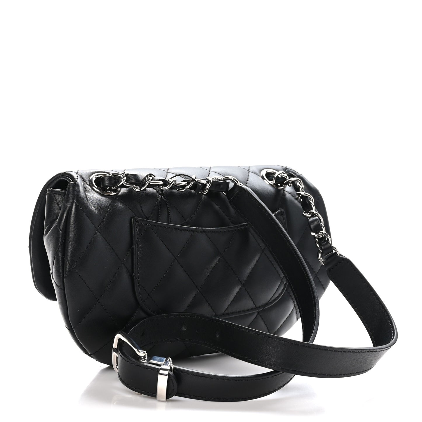 Calfskin Quilted CC Uniform Flap Belt Bag Black