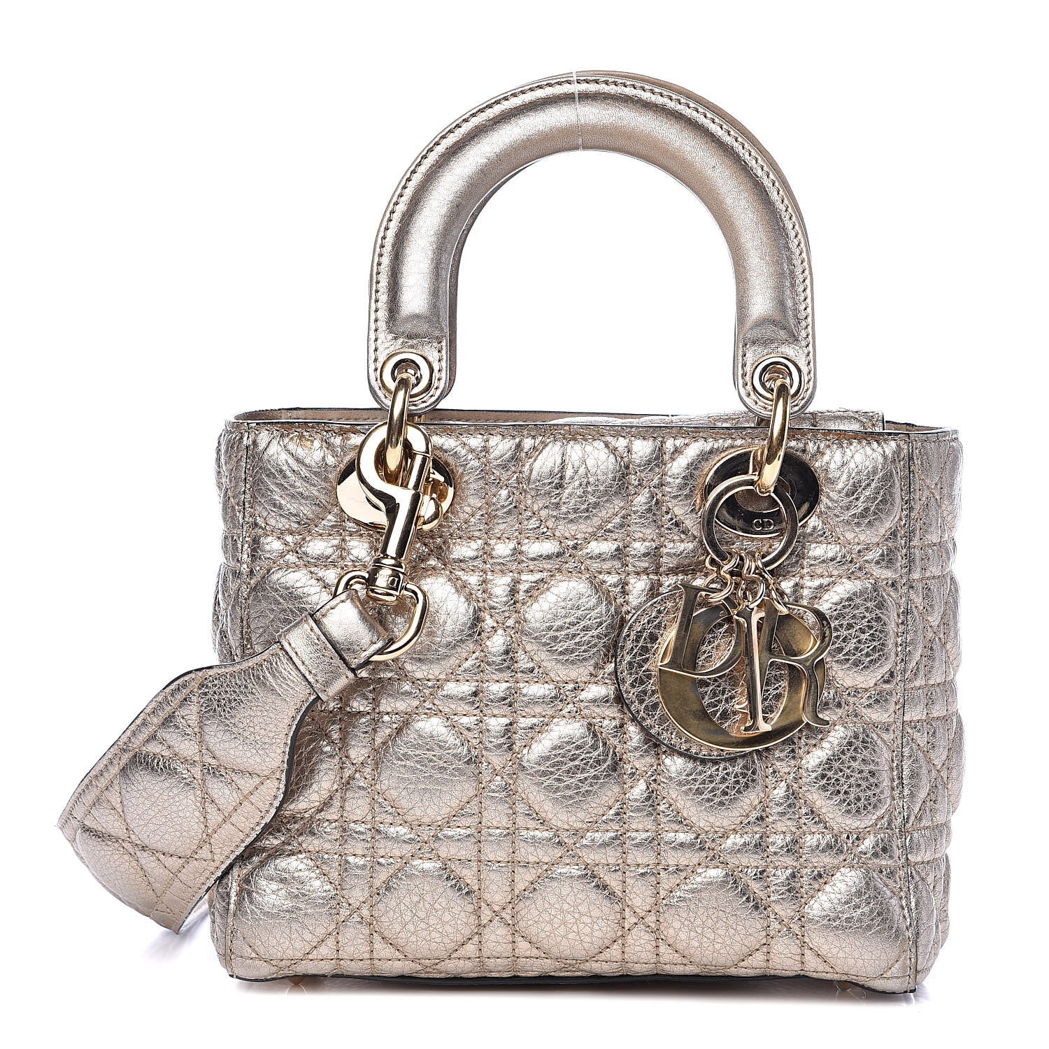 Christian Dior Metallic Grained Calfskin Cannage Small Supple Lady Dior Pale Gold 1 of 12