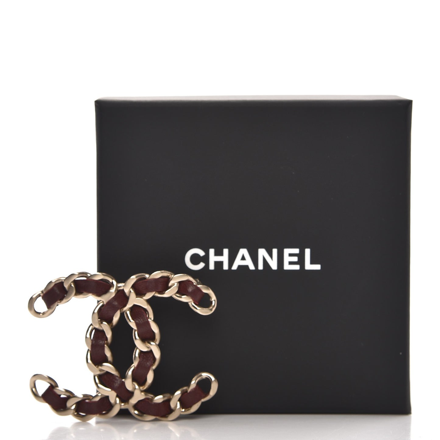 Lambskin Chain CC Brooch Burgundy