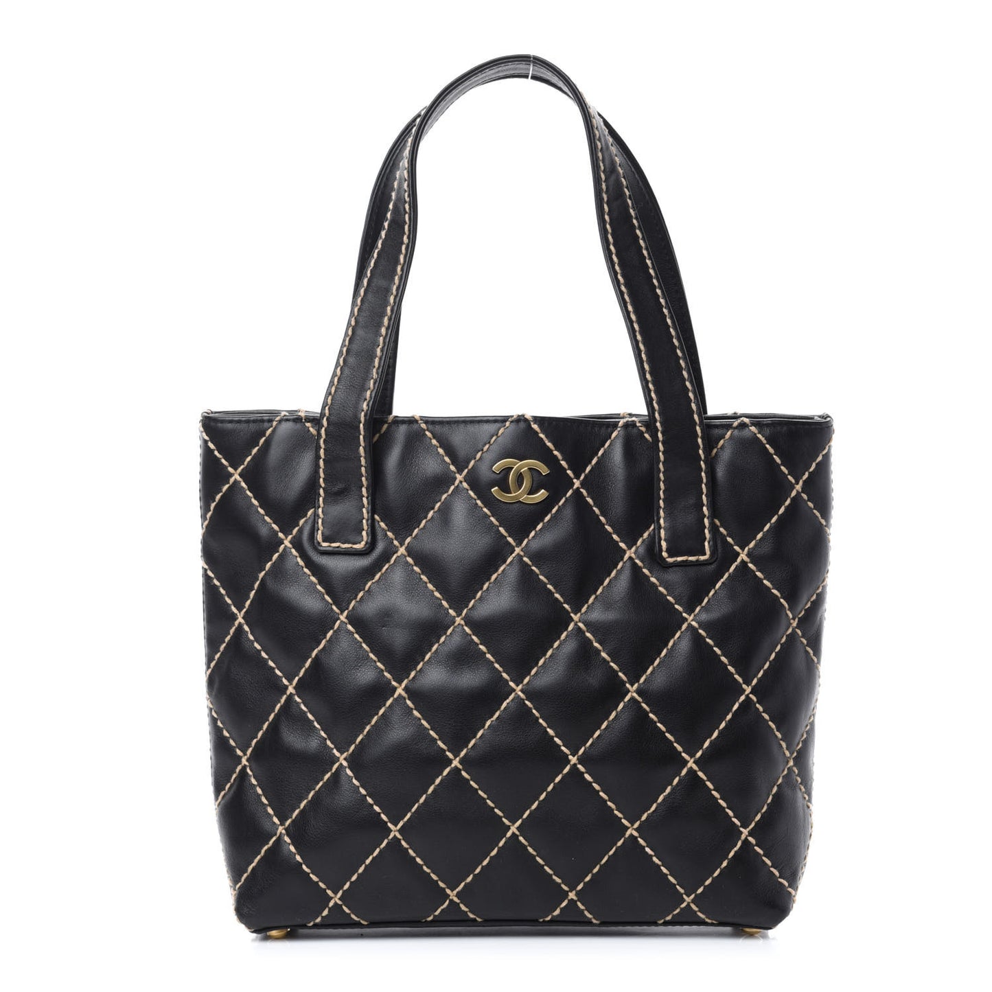Calfskin Contrast Stitch Surpique Tote Black