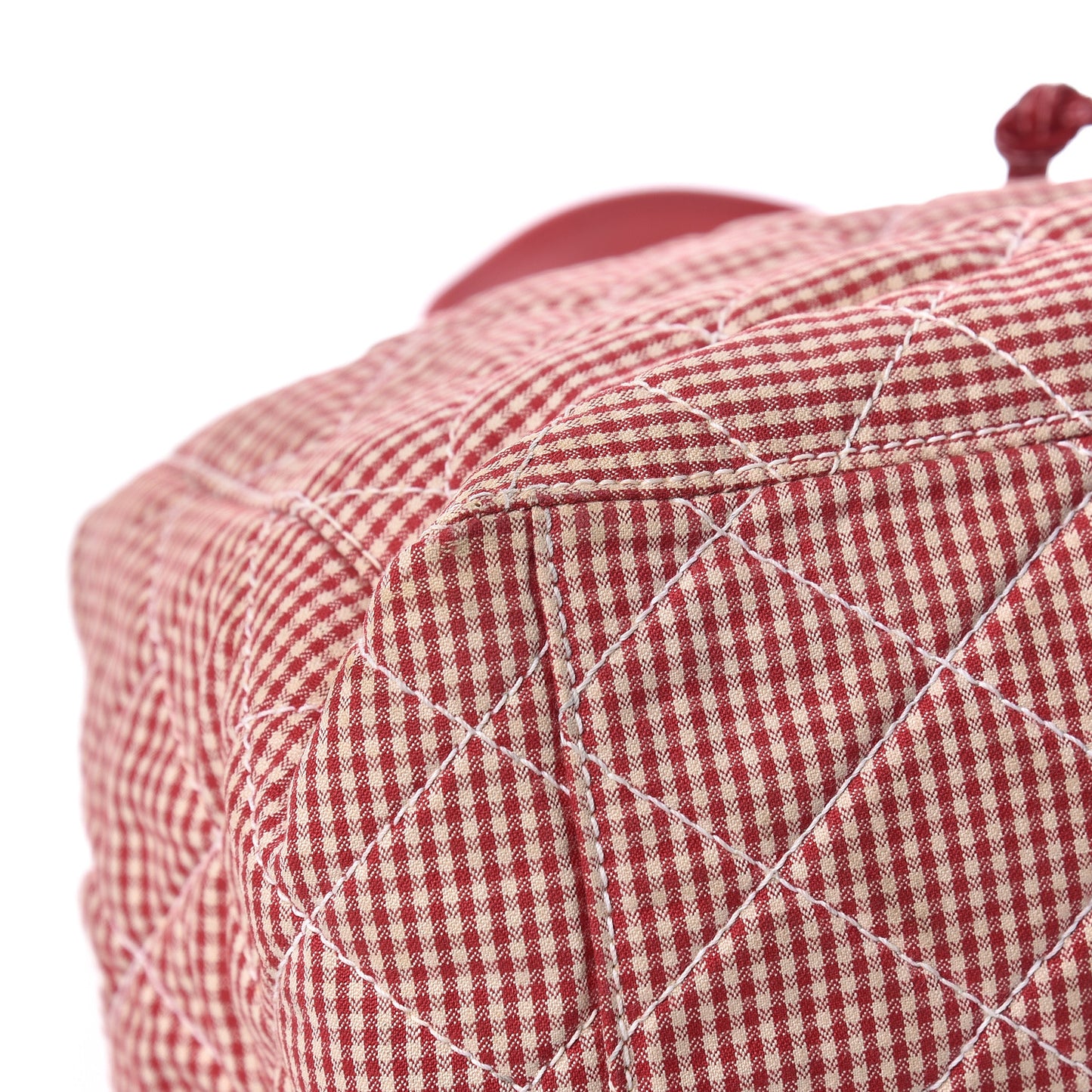 Toile Gingham Quilted Drawstring Bag Red