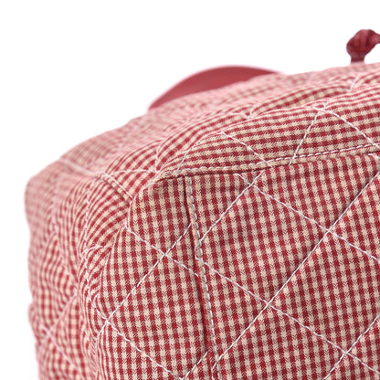 Chanel Toile Gingham Quilted Drawstring Bag Red 14 of 16