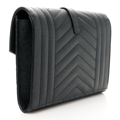 Saint Laurent Grain De Poudre Textured Mixed Matelasse Triquilt Monogram Clutch Black 3 of 8