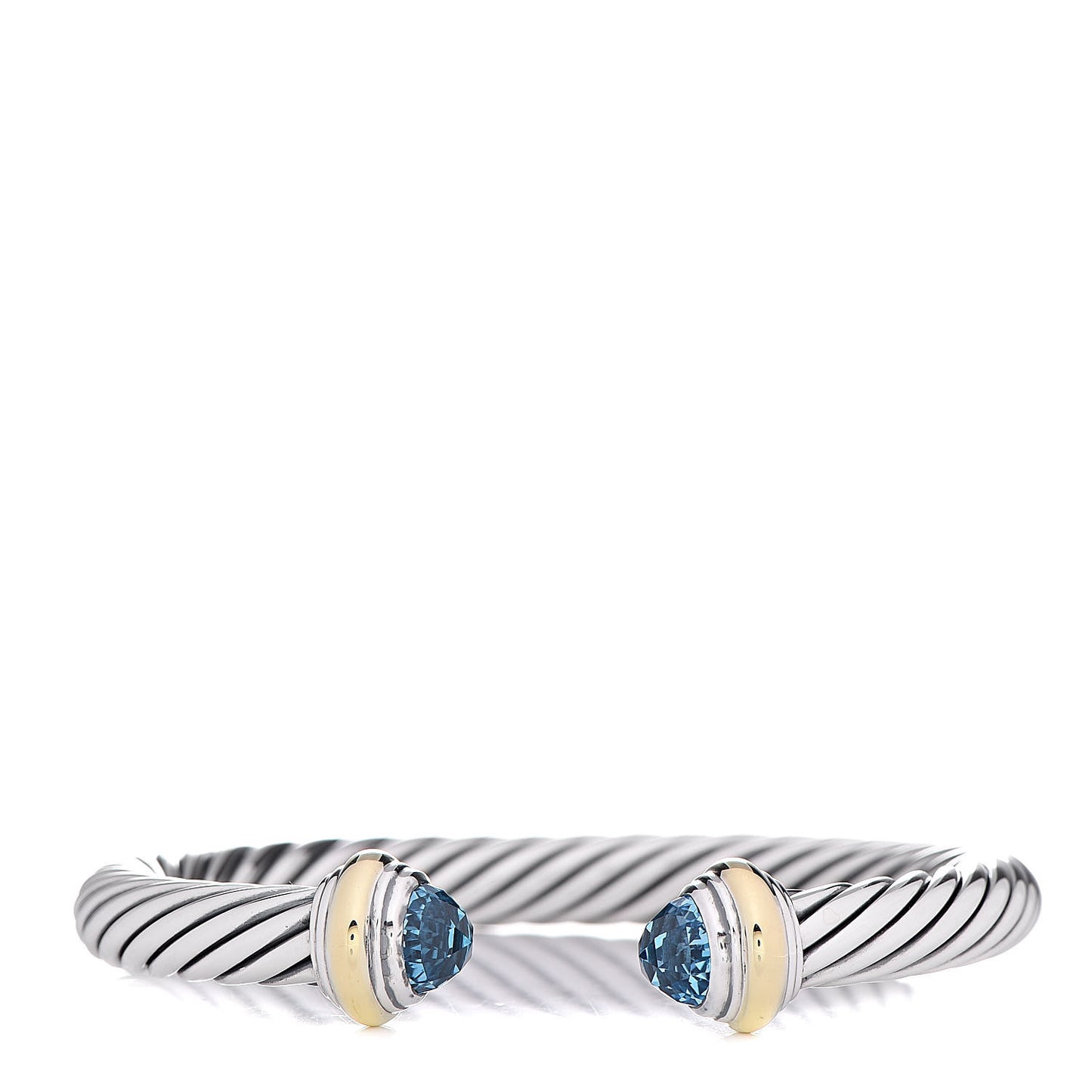 Sterling Silver 14K Yellow Gold Blue Topaz 7mm Cable Classics Bracelet