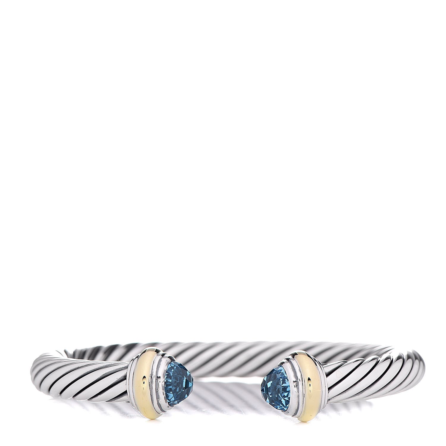 David Yurman Sterling Silver 14K Yellow Gold Blue Topaz 7mm Cable Classics Bracelet 1 of 4