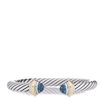 David Yurman Sterling Silver 14K Yellow Gold Blue Topaz 7mm Cable Classics Bracelet 1 of 4