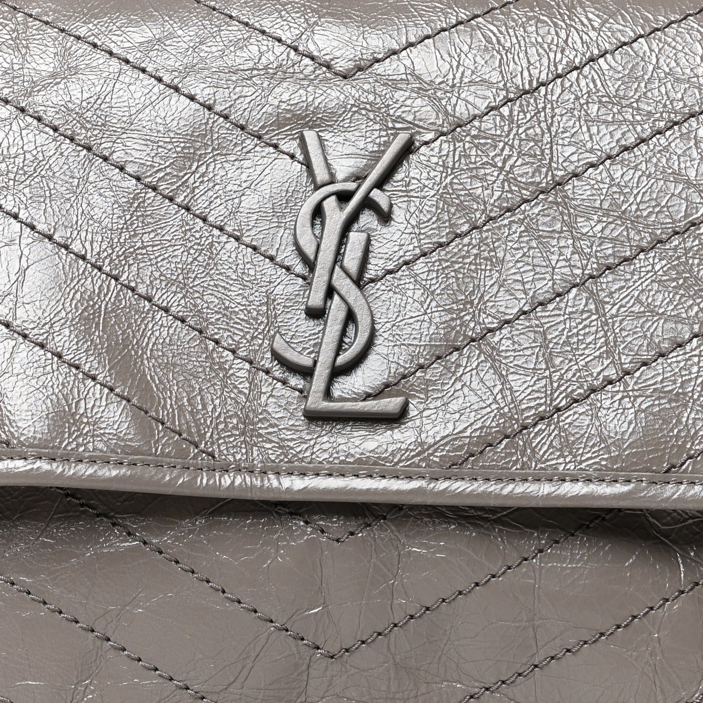 Crinkled Calfskin Matelasse Monogram Large Niki Chain Satchel Fog