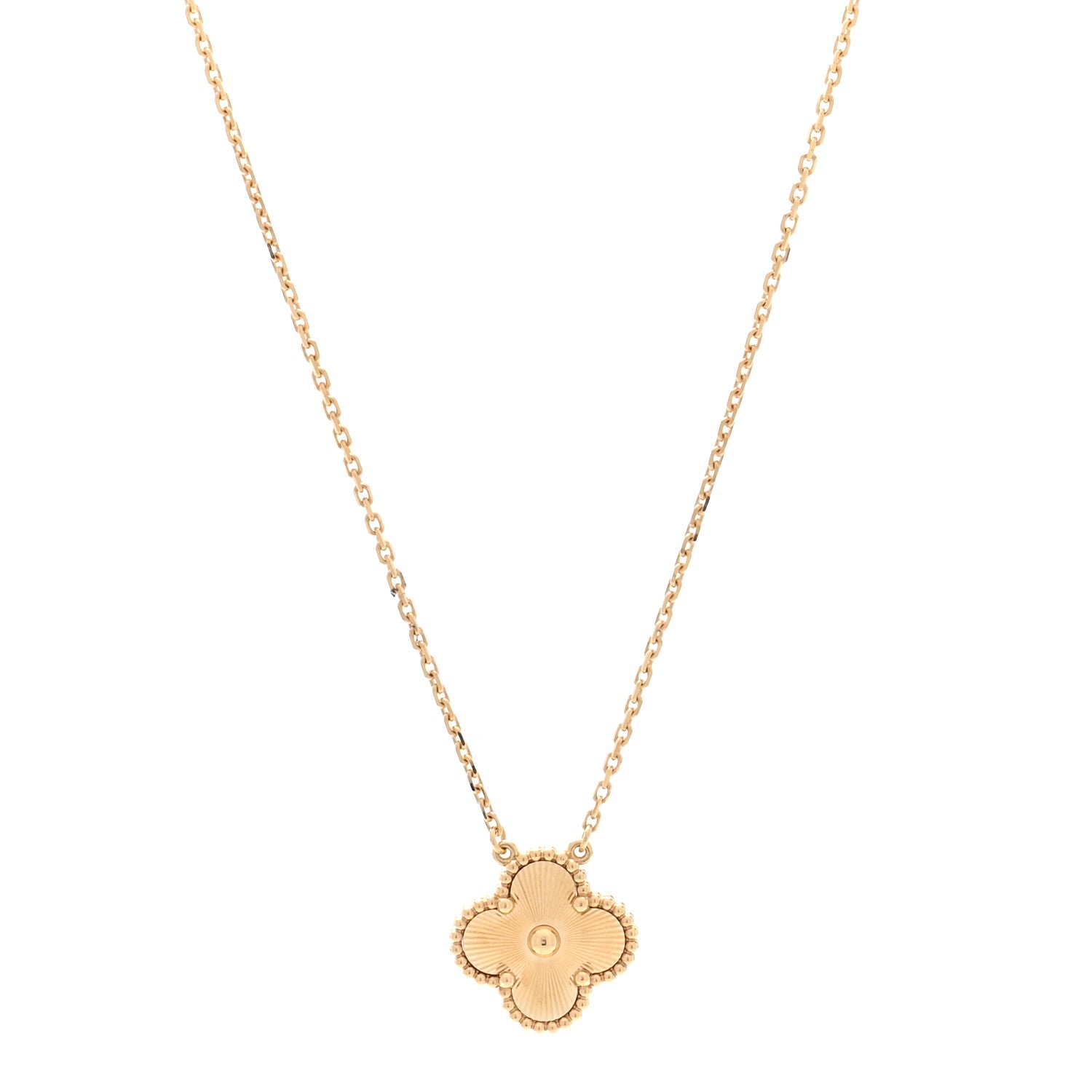 Van Cleef & Arpels 18K Yellow Gold Guilloche Vintage Alhambra Pendant Necklace 1 of 5