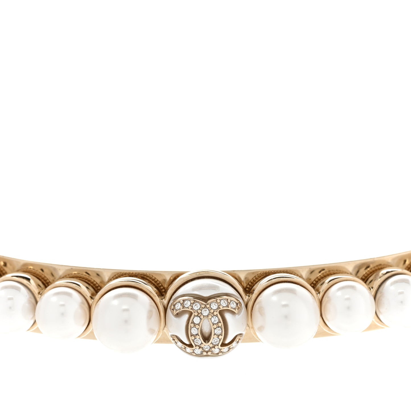 Pearl Crystal CC Choker Necklace Gold Pearly White