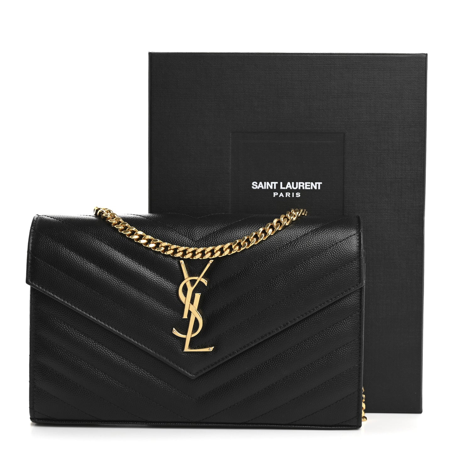 Grain De Poudre Matelasse Chevron Monogram Chain Wallet Black