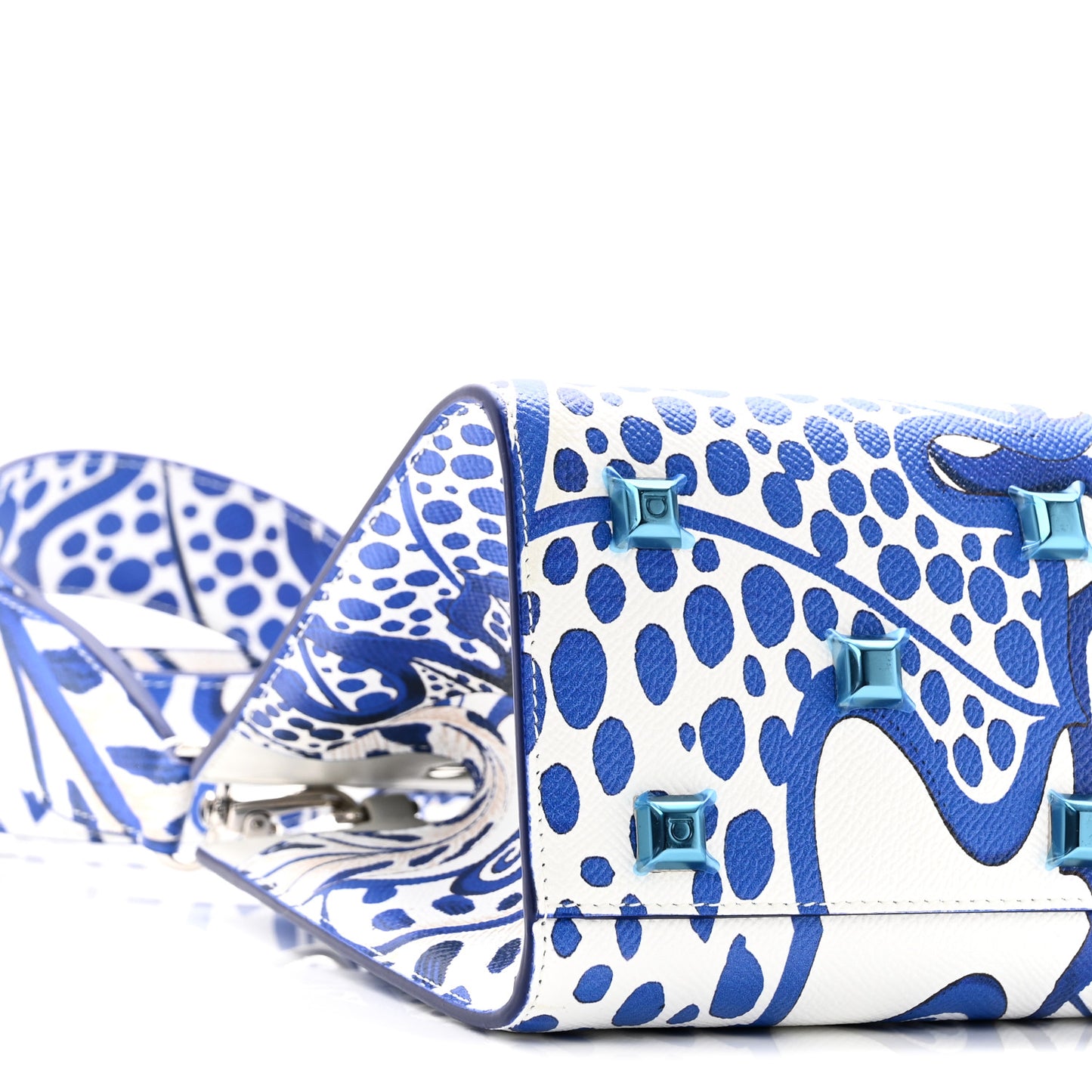 Calfskin Foliage Print Small The Studio Bag White Blue
