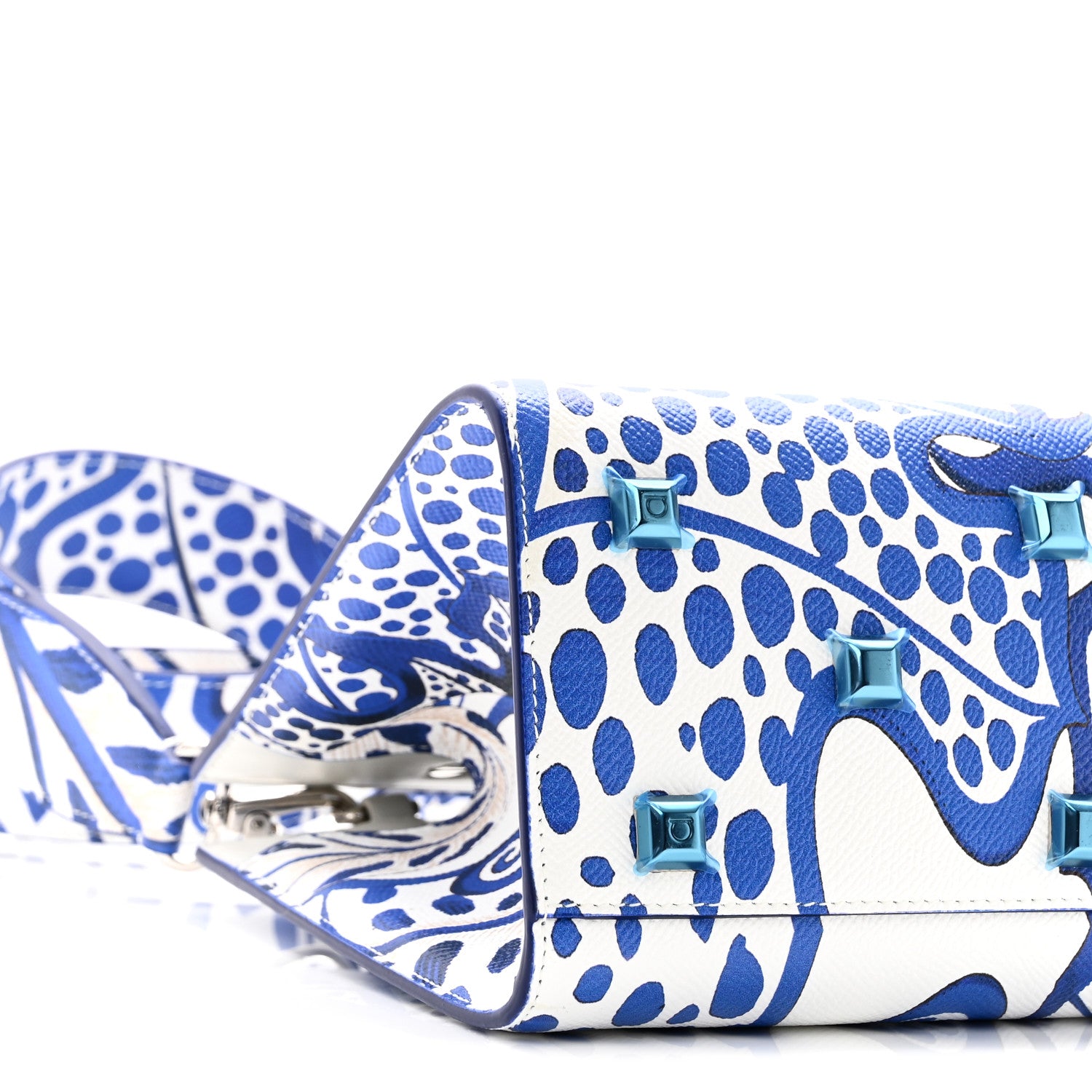 Salvatore Ferragamo Calfskin Foliage Print Small The Studio Bag White Blue 8 of 9