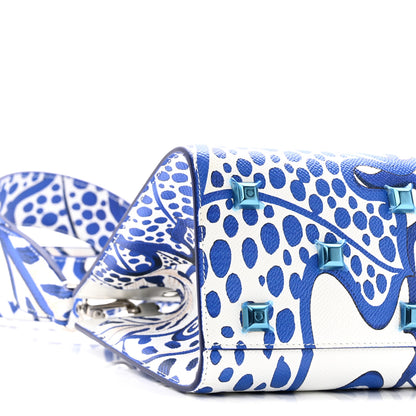 Salvatore Ferragamo Calfskin Foliage Print Small The Studio Bag White Blue 8 of 9
