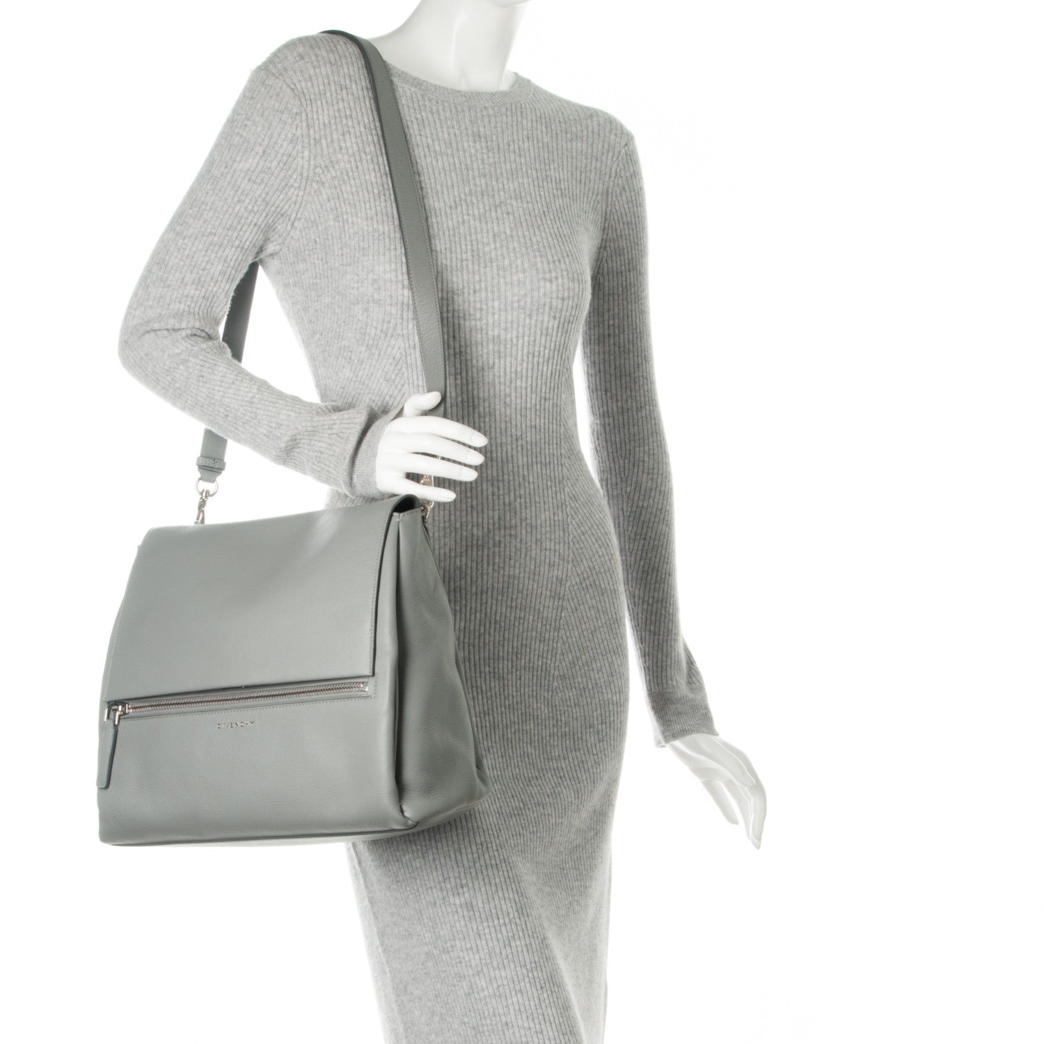 Givenchy Grained Calfskin Medium Pandora Pure Flap Bag Pearl Grey 2 of 7