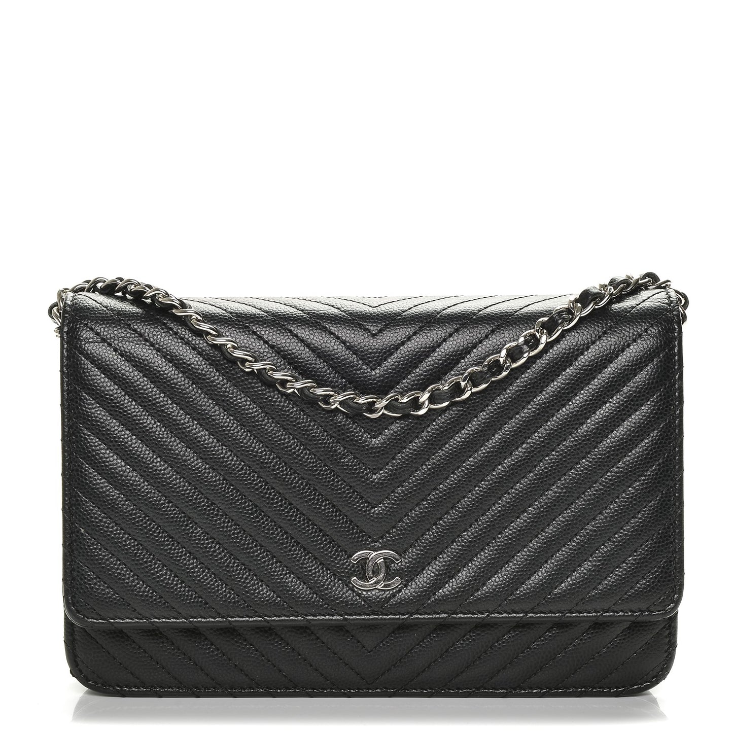 Caviar Chevron Quilted Wallet On Chain WOC Black