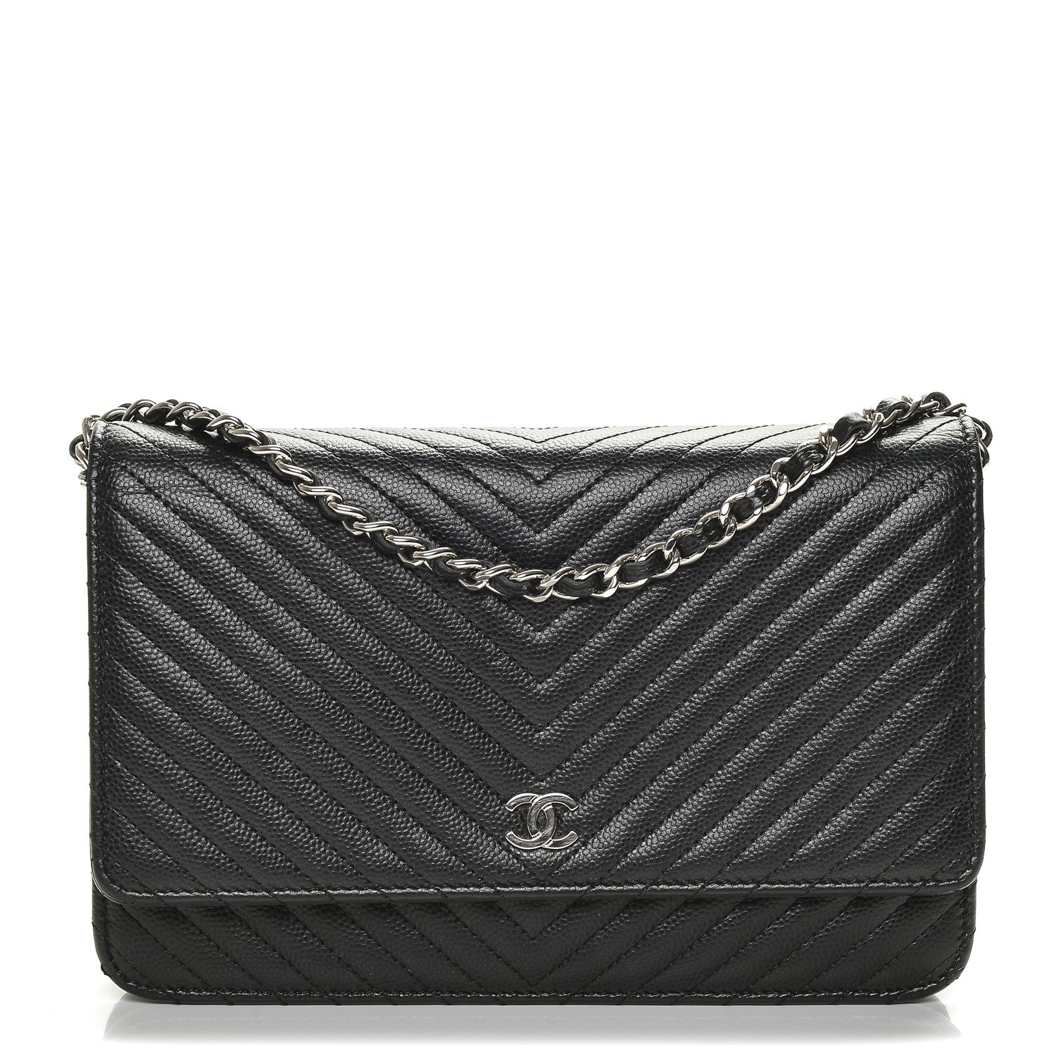 Chanel Caviar Chevron Quilted Wallet On Chain WOC Black 1 of 9