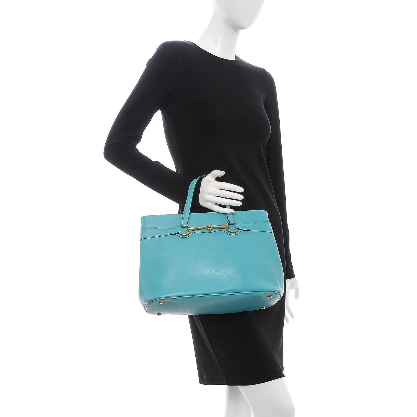 Calfskin Medium Bright Bit Top Handle Tote Turquoise