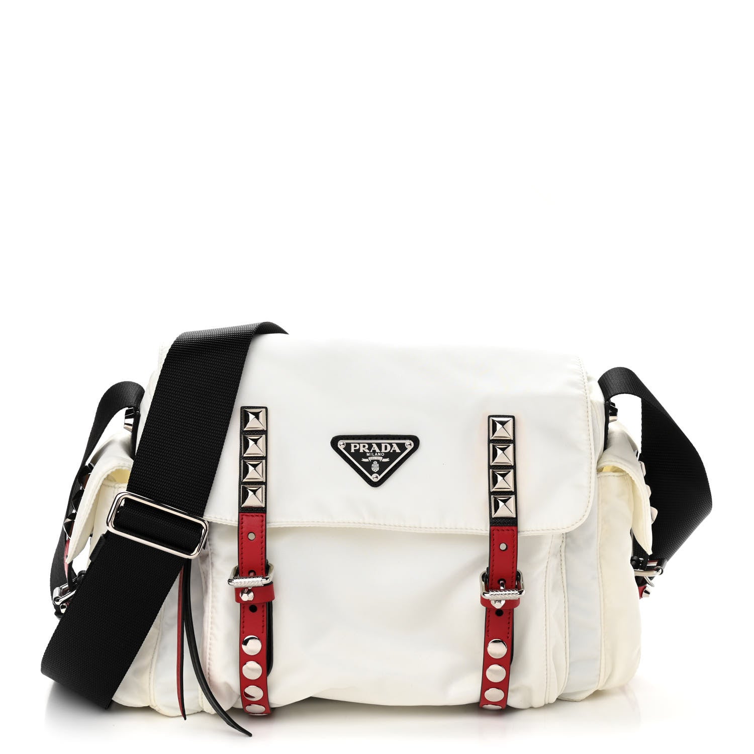 Prada Nylon New Vela Studded Messenger White Fuoco 1 of 12