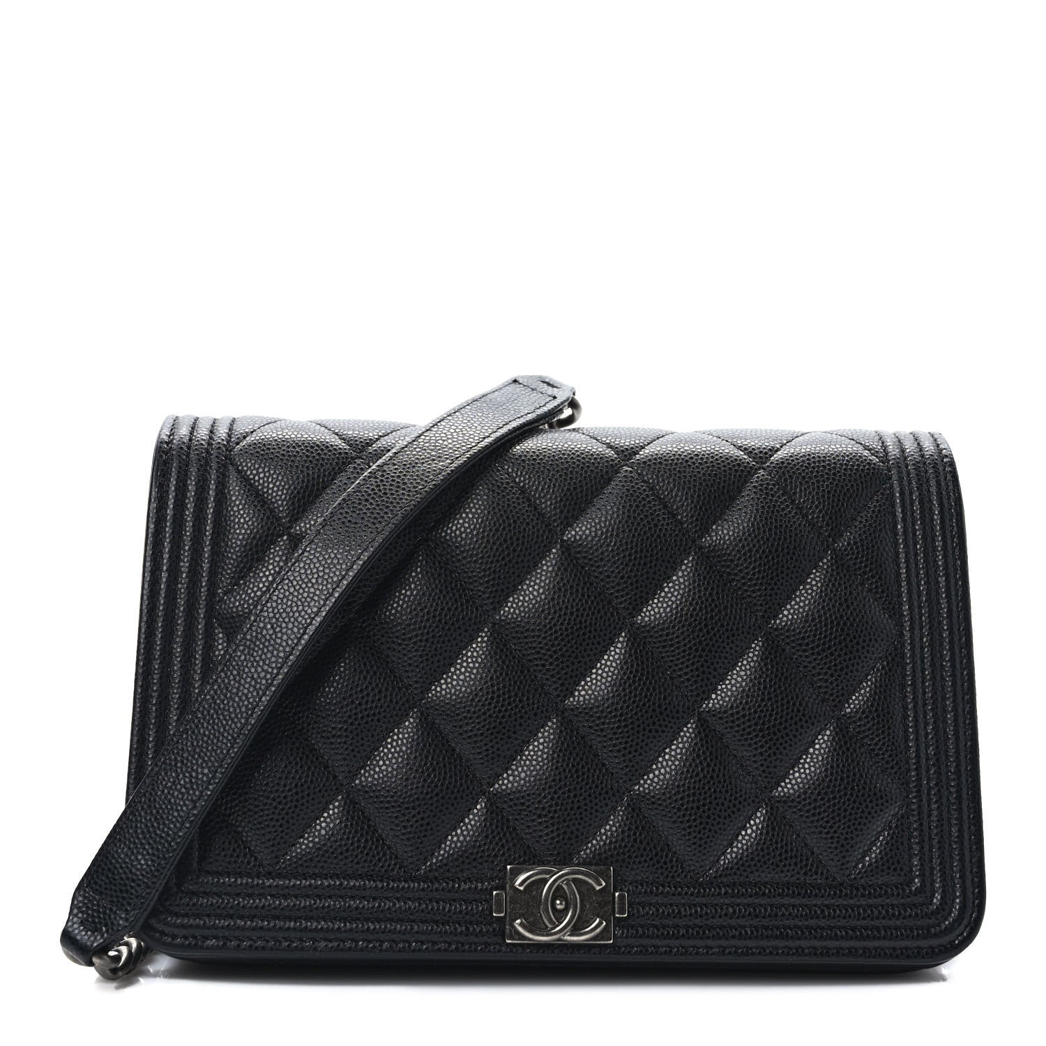 Chanel Caviar Quilted Boy Wallet On Chain WOC Black 1 of 12
