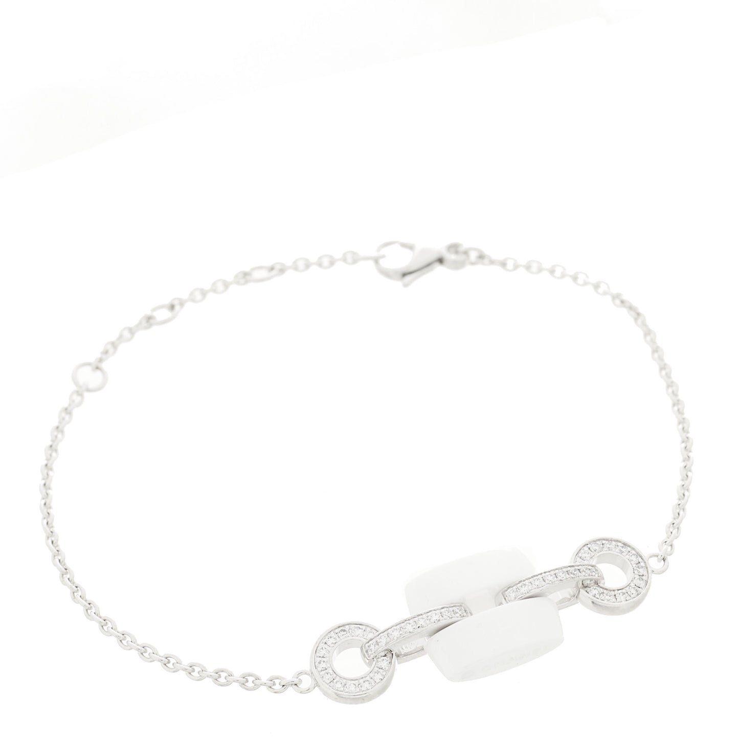 18K White Gold Diamond White Ceramic Ultra Station Chain Bracelet